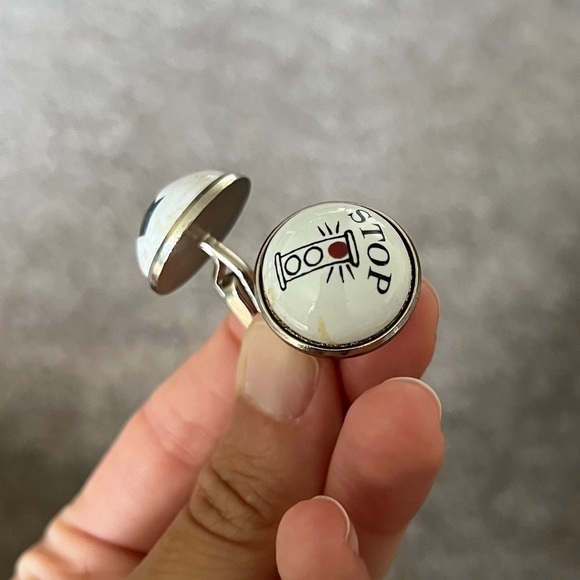 Vintage Duchamp London Cufflinks Stop Go Arrow Red Traffic Light Black White - Picture 6 of 6